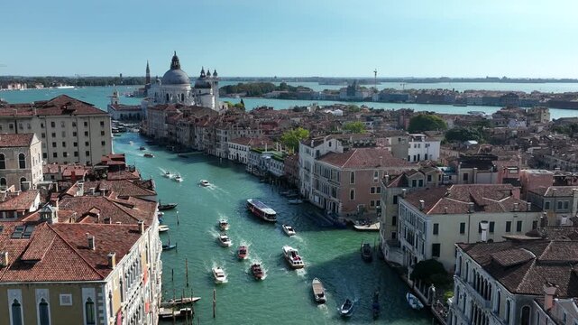 Aerial panorama of Venice featuring the Grand Canal and Santa Maria della Salute