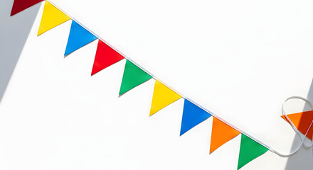 Obraz premium Colorful triangular pennant flags on a bright white background