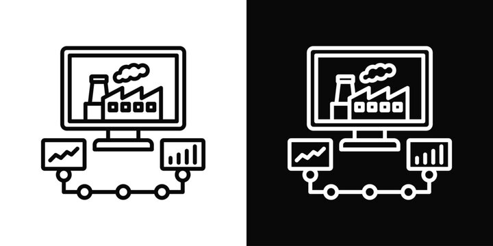 SCADA System Icon In Black And White Filled Style.