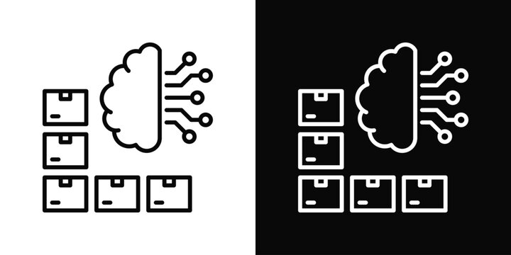 Machine Learning Icon In Black And White Filled Style.