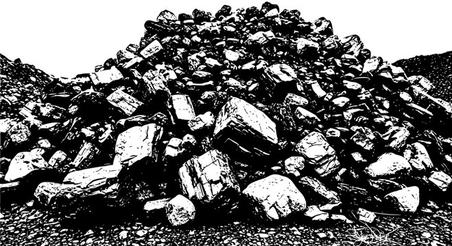 Rocks pile with black and white fragments and gravel featuring stones, pebbles, boulders with heap and mound elements