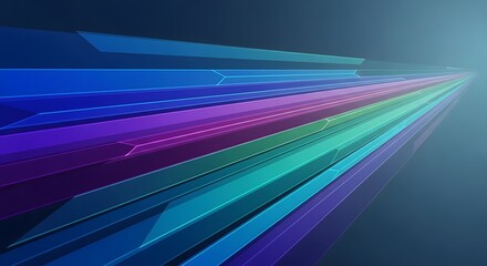 A vibrant and colorful abstract background with geometric shapes and lines in shades of blue, purple, and green.