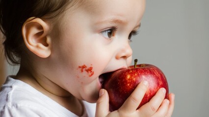 little girl eating an apple