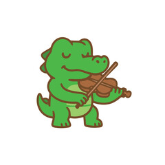 Obraz premium Adorable Crocodile Violinist Cartoon Illustration
