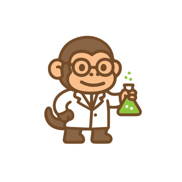 Cute Monkey Scientist Cartoon Illustration