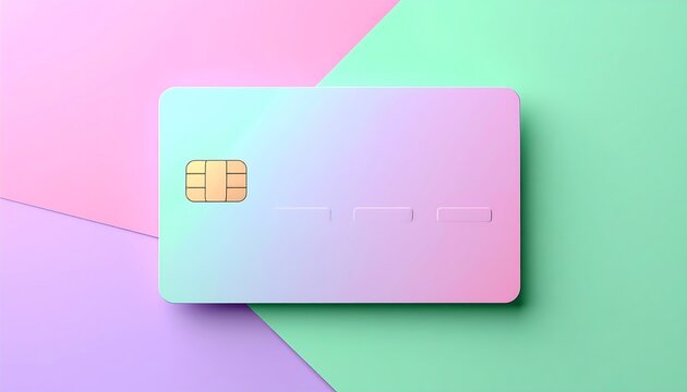 Blank Credit Card with Chip on Pastel Background.