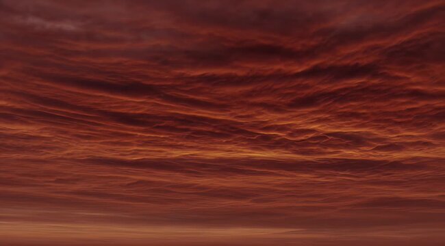 Textured crimson clouds fill the sky in a stunning celestial display