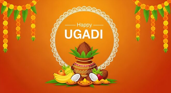 Happy Ugadi festival gudi padwa Vector