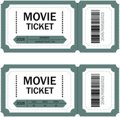 Vintage Movie Ticket Template with Barcode and Seat Information &ndash; Retro Cinema Admission Pass Vector