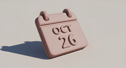 3D Pink Calendar Icon with October 26 Date on Neutral Background
