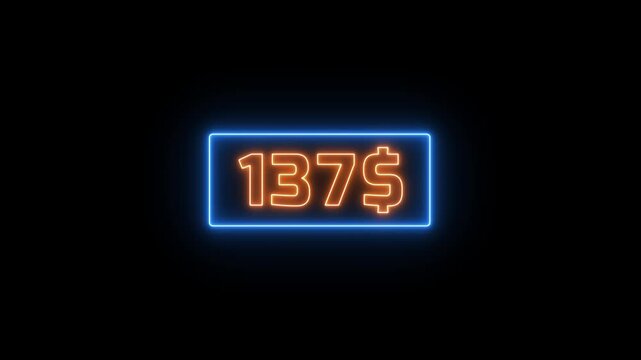 0 to 600 dollar counting animation. 600 dollar neon sign Counting money and digits increasing. Counting Numbers from 0 to 600 on a black backgrount