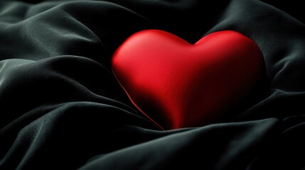 adoration. A red heart shape on a dark velvet background, conveying deep gratitude with dramatic lighting and emotional depth. wellbeing guides.