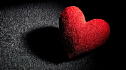 adoration. A red heart shape on a dark velvet background, conveying deep gratitude with dramatic lighting and emotional depth. wellbeing guides.