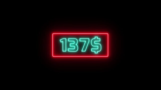 0 to 600 dollar counting animation. 600 dollar neon sign Counting money and digits increasing. Counting Numbers from 0 to 600 on a black backgrount