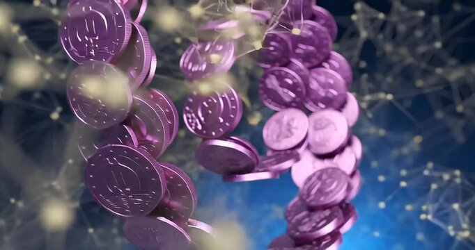 Purple coins in a circular formation.