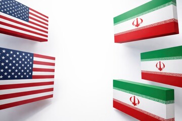 Flags of the United States and Iran Positioned Opposite Each Other on a Plain Background With Space in the Center for Additional Elements or Messages