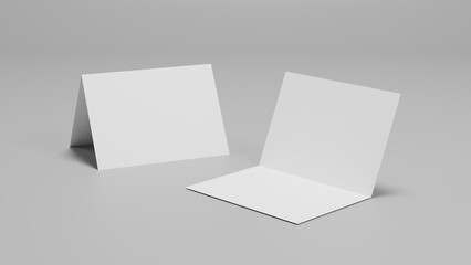Naklejka premium Two Postcard mockup blank paper double sided template with shadow on a textured background. Empty card isolated for design in 3D rendering
