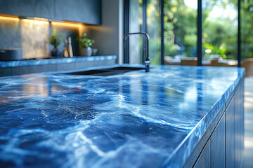 Obraz premium Surreal Kitchen Interior with Elegant Light Blue Accents