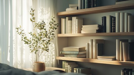 Fototapeta premium Bookshelves sunlight interior