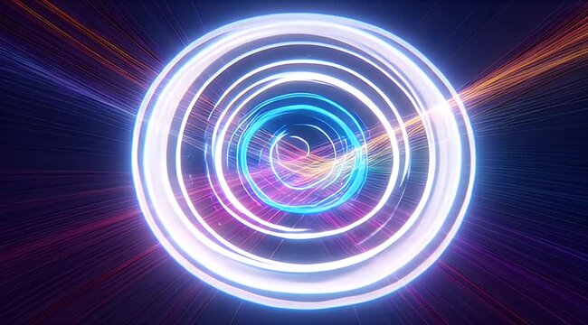 Swirling, vibrant light streaks converge and diverge against a dark, atmospheric background