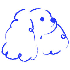 Hand drawn dog face in minimal crayon line style. Whimsical  puppy head sketch. Suitable for stickers, branding, pet design and children projects.