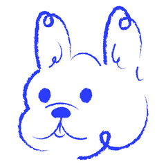 Hand drawn dog face in minimal crayon line style. Whimsical  puppy head sketch. Suitable for stickers, branding, pet design and children projects.