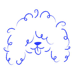 Hand drawn dog face in minimal crayon line style. Whimsical  puppy head sketch. Suitable for stickers, branding, pet design and children projects.