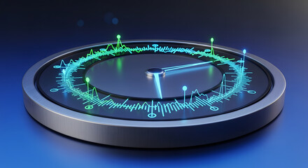 Futuristic 3D circular sound wave visualizer on dark background