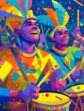 two drummers play in colorful carnival