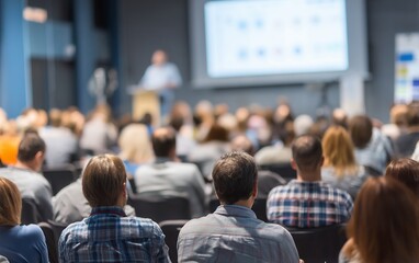 Obraz premium audience listens to speaker in conference hall