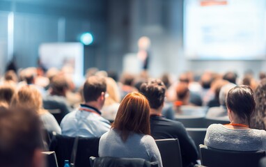 Fototapeta premium people attending a business conference in a modern hall