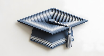 3D layered graduation cap design with tassel on white background