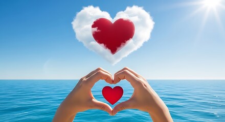 Fototapeta premium Love symbol above the ocean illustration