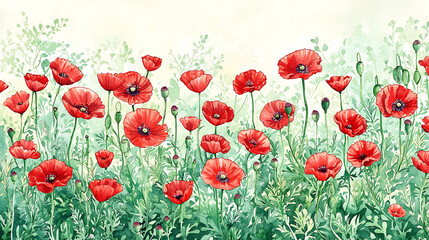 Fototapeta premium A painting of a field of red poppies
