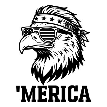 Merica American Bald Eagle Wearing Sunglasses And Stars And Stripes Bandana, Patriotic Fourth Of July USA Independence Day Graphic