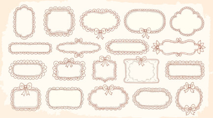 Collection of various brown floral frame borders and labels on beige background