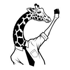 Fototapeta premium Giraffe Head and Arm Illustration.