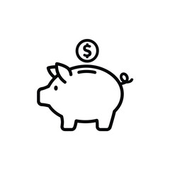 Obraz premium Simple black and white line drawing of a piggy bank with a coin
