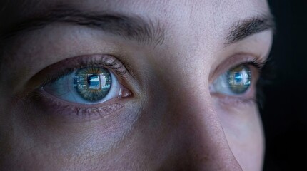 Fototapeta premium Closeup of human eyes social media concept. Close-up of expressive eyes reflecting deep thoughts and emotions.