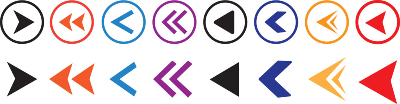 Colorful arrows set vector illustration, professional bullet points and pointer symbols, Bullet points arrow collection. minimalist technology design elements.
