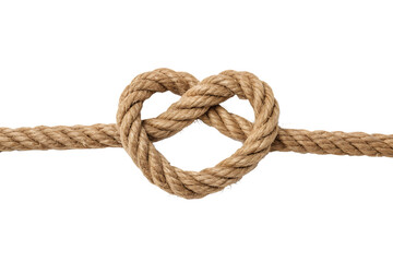 Obraz premium Knot of Love: A rustic, thick rope forms a heart-shaped knot, a symbol of affection, commitment, and unbreakable bonds.