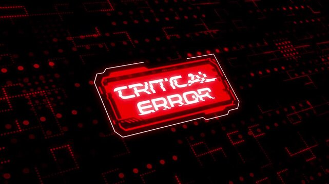 Futuristic critical error text animation with glowing HUD interface elements and digital glitch effects