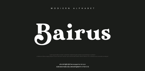 Modern alphabet typography with Bairus font on black background © Money