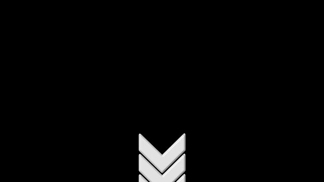 Stack of five glossy white chevron arrows pointing down on black background group