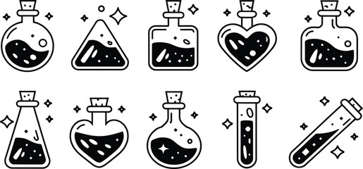Magic Potion Bottles Line Art Icon vector illustration