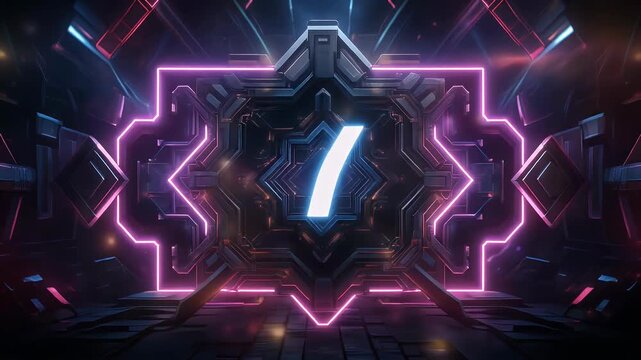 A futuristic digital display prominently features the number '10' encased within a glowing neon frame, set against a dark, technologically advanced background.