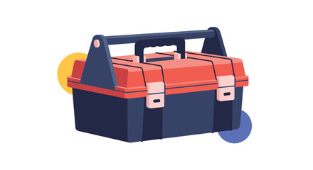 Naklejka premium Vector illustration of a classic red and blue toolbox with a handle and latches, representing tools, repair, and craftsmanship.