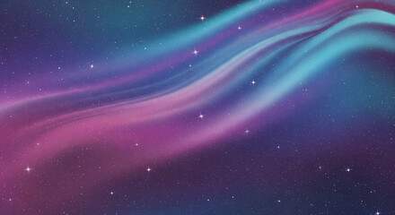 Cosmic Galaxy Background with Swirling Nebula Clouds in Pink and Teal, Stardust and Stars © Authentic