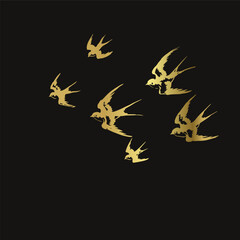 swallows japanese chinese golden vector ink traditional asian design isolated
