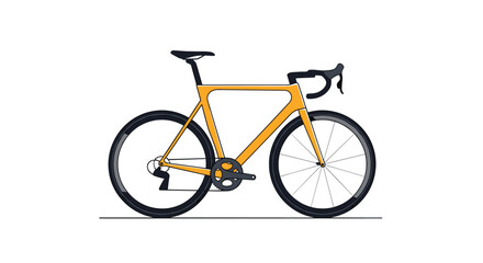 Fototapeta premium Sleek and modern yellow road bike with a lightweight frame and drop handlebars, depicted in a clean flat vector style.